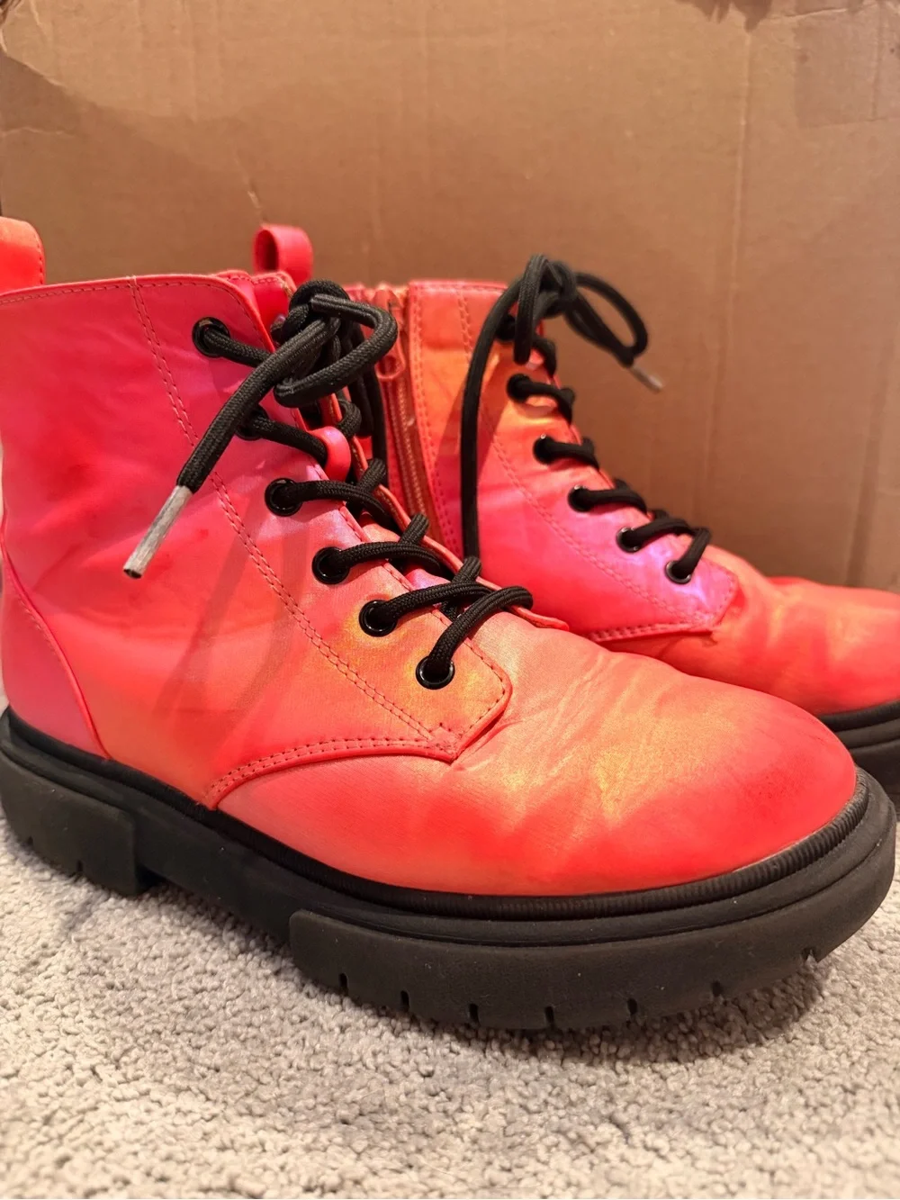 Target Neon Coral Lace-Up Combat Boots with Black Laces